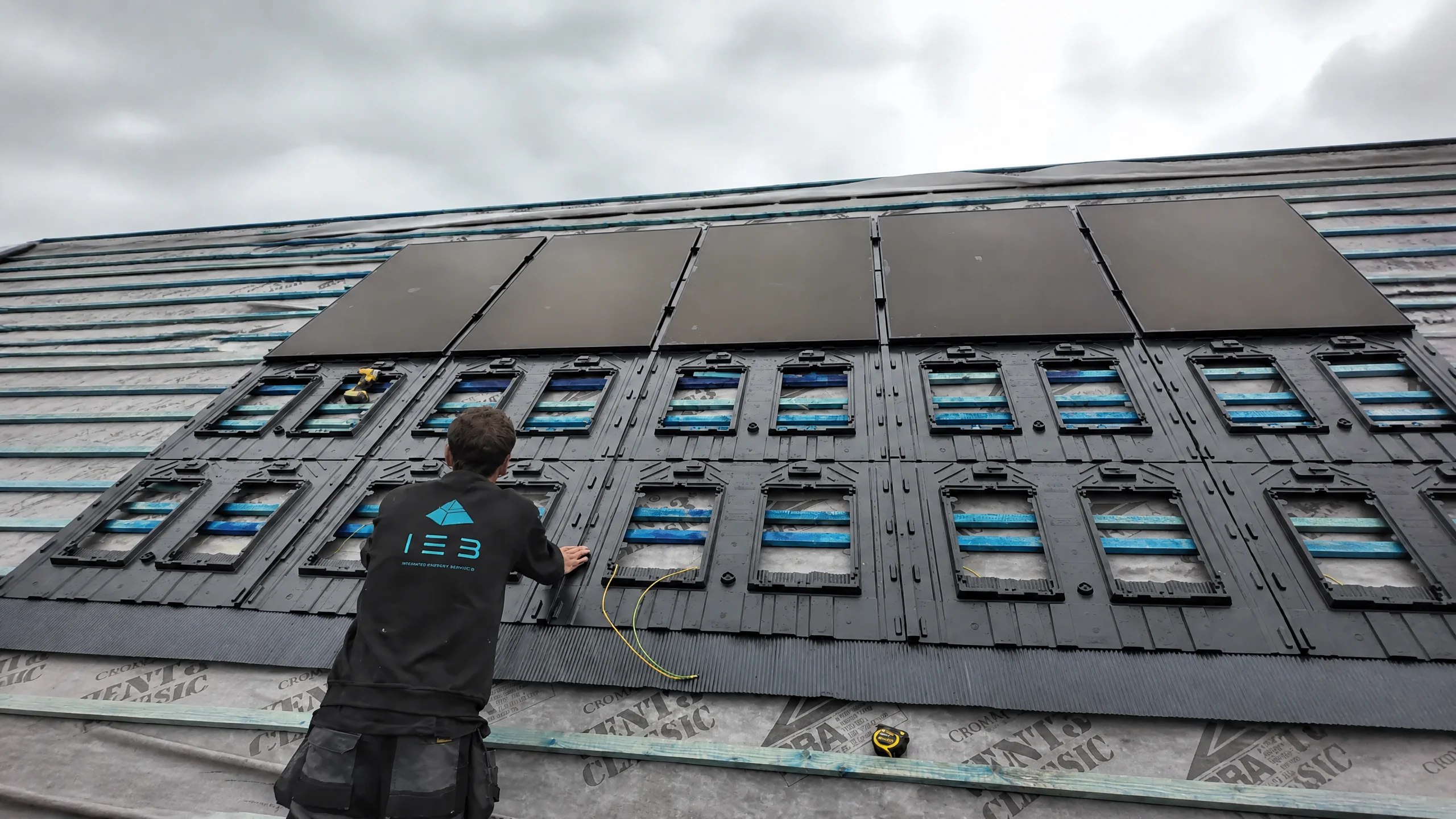 Solar panels and battery storage installation on a home